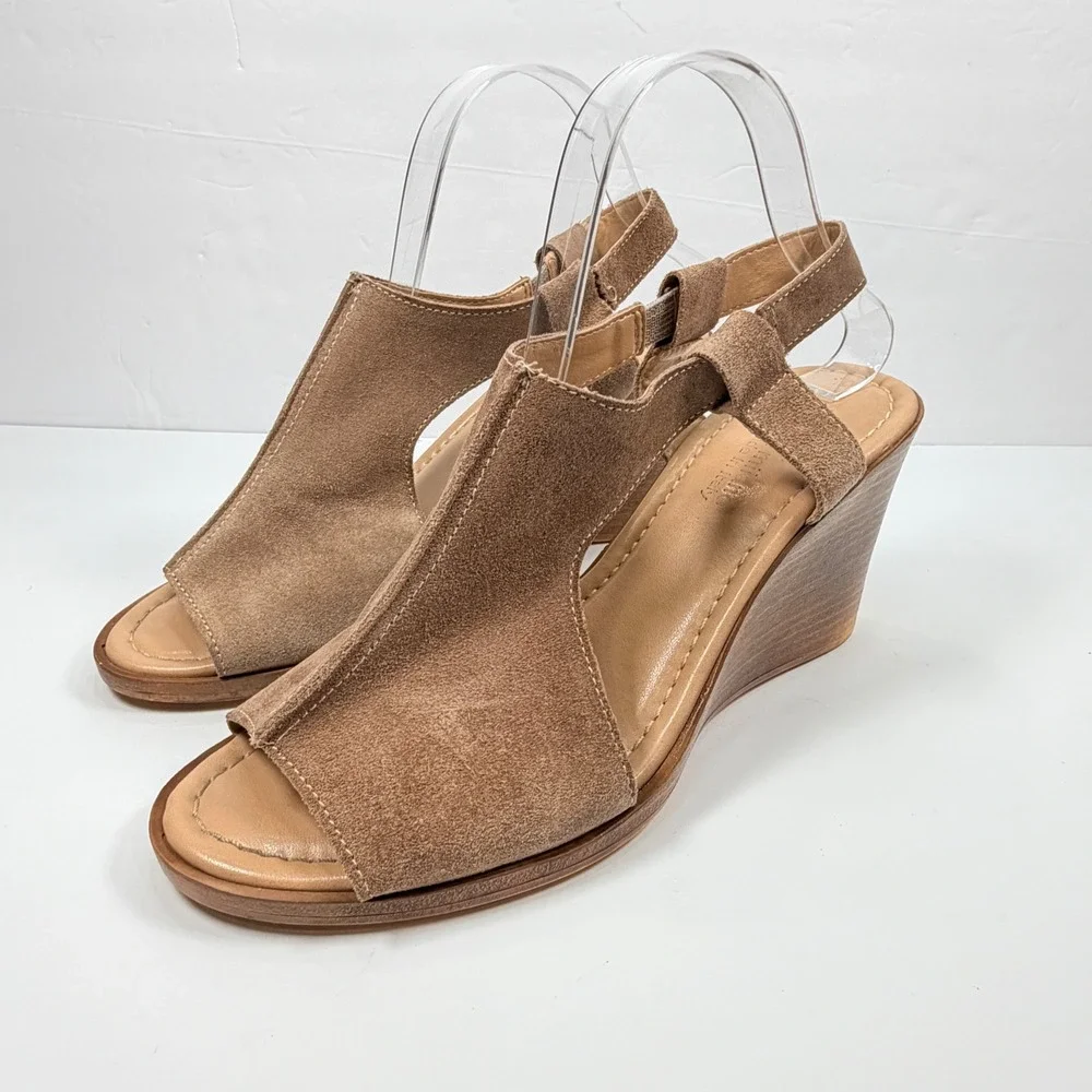 Sophia Milano Womens 40 Wedge Sandals Brown Suede Leather Made In Italy Chic